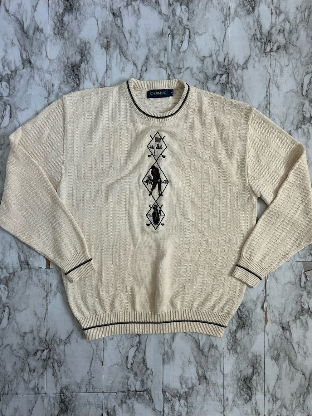 Vintage Carmel men’s size large Golf Sweater embroidered golfers knit sweater